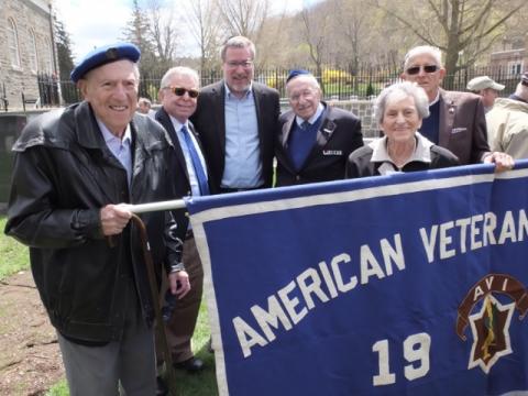 Mickey Marcus 2018 Vets and AVILC Members Outside Holding Banner